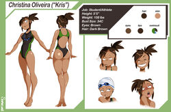 1girls character_sheet dark-skinned_female dark_skin female female_only gardnerverse kris_oliveira latina model_sheet ponytail samasan solo solo_female swimsuit