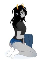 1girls alien alien_humanoid black_hair color colored colored_skin fangs female female female_focus female_only gamzeeghost grey_skin homestuck homestuck_troll horn horns humanoid humanoid_alien long_hair long_hair_female looking_at_viewer solo solo_female strip_game stripping stripping_game troll vriska_serket