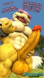 1boy 3d_(artwork) 4k 9:16 absurd_res anthro balls big_balls big_muscles big_penis digital_media_(artwork) english_text genitals hi_res huge_balls huge_cock koopaling male mario_(series) muscular muscular_anthro muscular_male nintendo nutmansfm penis pink_shell roy_koopa scalie shell tagme text