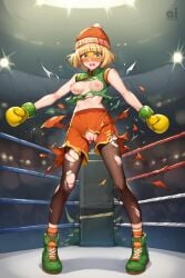 ai_assisted ai_generated arms_(game) battle_damage blonde_hair embarrassed embarrassed_nude_female enf female female_only green_eyes medium_breasts min_min_(arms) nintendo nipples pussy short_hair super_smash_bros. torn_clothes torn_clothing