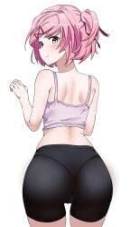 1female 1girls 5_fingers ass back back_view behind_view blush blushing butt doki_doki_literature_club female_focus natsuki_(doki_doki_literature_club) niwd__3 pink_eyes pink_hair