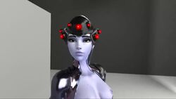 1girls 3d animated blizzard_entertainment blue_skin bodysuit bouncing_breasts breasts exposed_breasts female headgear htc_vive looking_at_viewer motorboating nipples no_sound overwatch pov video virtual_reality widowmaker