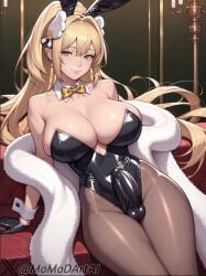 1futa ai_generated bare_shoulders black_gloves black_leotard blonde_hair bow breasts bulge detached_collar erection fake_animal_ears fur_trim futanari goddess_of_victory:_nikke green_eyes hair_between_eyes highleg_leotard leotard looking_at_viewer momodart pantyhose penis penis_under_clothes playboy_bunny rupee_(nikke) shiny_clothes smile stable_diffusion tagme testicles