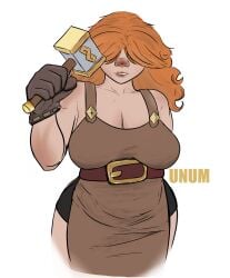 big_breasts big_hands big_nose chubby_female clash_(series) clash_royale covered_eyes hair_over_eyes red_hair rune_giant_(clash_royale) unum