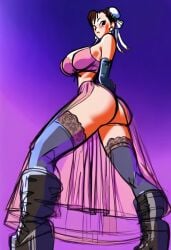 alternate_costume ass_focus chun-li curvy female forced_perspective from_below full_body nightgown perfect_body perfect_legs see-through_clothing side_view sketch solo ssktch street_fighter