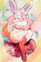 anthro big_breasts breasts eeveelution female furry nintendo pokémon_(species) pokemon sylveon thick_thighs thwillartz wide_hips