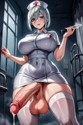 1futa abandoned_building ai_generated dripping_cum furry futa_only hi_res holding_knife holding_object huge_balls huge_breasts huge_cock light-skinned_futanari light_skin looking_at_viewer marrielobste nurse nurse_uniform self_upload thick_thighs white_hair