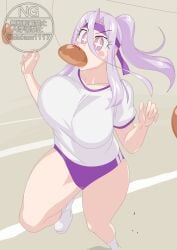 1girl 1girls bare_thighs big_breasts bite black_eyes black_hair blush bread breasts eating eating_food female female_focus female_only food fuuto_pi huge_breasts jumping kamen_rider kamen_rider_w long_hair otokam1117 purple_panties solo solo_female solo_focus sparkle sparkles sparkling_eyes swinging_breasts thick_thighs thighs tied_hair tokime white_shirt white_shoes workout_clothes