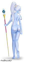 angel angel_(dragon_ball) ass back_view blue_skin breasts dat_ass dragon_ball dragon_ball_super feet female full-length_portrait full_length looking_back portrait rod soles solo staff standing vados wand white_hair