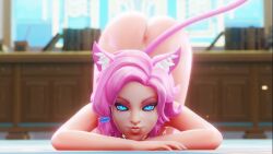 1girls 3d animated blue_eyes cat_ears cat_tail catgirl maeve_(paladins) no_sound paladins pink_hair swinging_hips tagme video yazanios