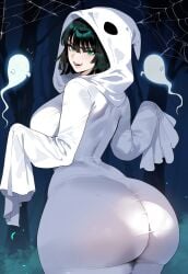 ai_generated ass ass_bigger_than_head ass_focus big_ass big_butt black_hair bubble_ass bubble_butt creamy_ai curvy dat_ass fat_ass from_behind fubuki_(one-punch_man) ghost ghost_girl green_eyes halloween halloween_costume huge_ass huge_breasts large_ass night round_ass round_butt thick_ass thick_thighs wide_hips