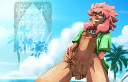 1boy abs anal anus ass beach bottomless erection fingering inazuma_eleven inazuma_eleven_(series) male_only muscle naughty_face ocean outdoors penis public saliva se-am smile solo summer sweat tagme tan teeth testicles tsunami_jousuke wet