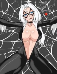 big_breasts black_cat_(marvel) blue_eyes breasts cleavage felicia_hardy female female_only marvel marvel_comics mask seductive spider-man_(series) spider_web tagme vdrawstuff white_hair wide_hips