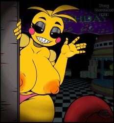 animatronic big_breasts breasts eyelashes five_nights_at_freddy's five_nights_at_freddy's_2 flashlight nipples panties sharp_teeth thick thick_thighs thighs toy_chica_(fnaf) yungcreateart