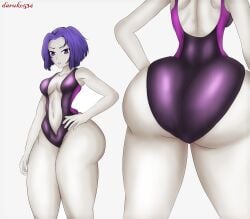 1girls artist_name ass ass_bigger_than_head ass_focus back_view backboob big_ass big_butt bottom_heavy cleavage daruko536 dat_ass dc dc_comics dumptruck_ass fat_ass fat_ass_teen grey_skin hand_on_hip huge_ass inner_sideboob lips one_piece_swimsuit pale-skinned_female pale_skin purple_eyes purple_hair purple_swimsuit rachel_roth raven_(dc) sideboob straight_hair superheroine swimsuit teen_titans thick_ass thick_legs thick_thighs tight_clothing tight_fit