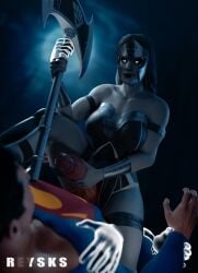 1boy 1boy1girl 1girls axe big_breasts big_penis black_hair black_lantern black_lantern_corps black_sclera brainwashed breasts clark_kent corrupted dc dc_comics diana_of_themyscira diana_prince female femdom green_lantern_(series) handjob holding_object holding_weapon justice_league kal-el male/female night night_background pale-skinned_female pale_skin penis rysketches superhero superhero_costume superheroine superman superman_(series) tan_skin tanned_male tanned_skin veiny_penis weapon white_eyes wonder_woman wonder_woman_(series)