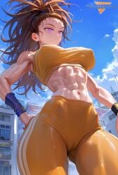 1girls abs ai_generated brown_hair cameltoe captain_mizuki female female_only fit_female marshalperv muscular muscular_female one-punch_man pervmarshal ponytail purple_eyes shiny_skin solo solo_female spandex sports_bra sports_uniform sweat sweating tagme tagme_(artist) thin_waist