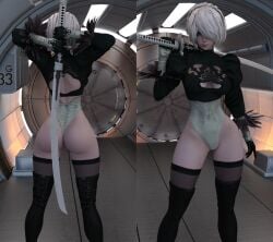 anapx ass back_view breasts curvy_female front_view voluptuous_female yorha_2b