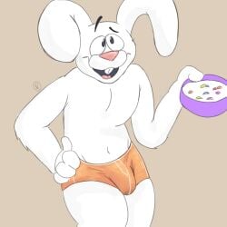 1:1 bowl bulge cereal clothing container ears_down food fur general_mills hi_res lagomorph leporid male mammal mascot palister35 pivoted_ears rabbit solo trix trix_rabbit underwear white_body white_fur