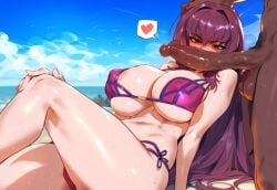 ai_generated beach benisman big_ass big_breasts big_penis bikini dark-skinned_male fate/grand_order fate_(series) scathach_(fate) scathach_(swimsuit_assassin)