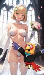 1girls ai_generated altar bestiality_marriage bikini blonde_hair boquet bow bow_tie church elbow_gloves flower flowers gloves green_eyes happy marriage married_couple marry mellonnchan parrot sergio skindentation smile the_casagrandes the_loud_house thighhighs tuxedo wedding wedding_veil