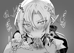 2boys blush erection fellatio ferid_bathory gradient_background looking_at_viewer male_only monochrome multiple_boys naughty_face oral owari_no_seraph penis pov saliva sucking yaoi