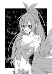 1girls 2022 avian avian_humanoid bags_under_eyes bare_belly bare_shoulders black_background black_eyes blood blood_on_face blood_stain bluecarrotdick cleavage clothed collarbone crazy_eyes crop_top dialogue english_text eye_symbol eyes feathers greyscale harpy harpy_girl harpy_humanoid hololive hololive_english hololive_english_-council- hololive_english_-promise- holoween large_wings long_hair looking_at_viewer medium_breasts nanashi_mumei navel no_irises pubic_feathers shoulders smile smiling_at_viewer standing stare text text_background very_long_hair white_background white_text wings