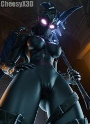 3d abs big_breasts big_butt cheesyx3d fortnite fortnitemares glowing_eyes hand_on_hip holding_object looking_at_viewer looking_down muscular pussy ravage_(fortnite) solo sweaty wings