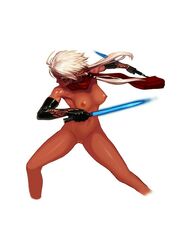 1girls artist_request breasts dagger dual_wielding dungeon_and_fighter dungeon_fighter_online earrings elf facial_mark female female_only gloves highres jewelry long_hair motion_blur pointy_ears scarf simple_background solo stance tattoo weapon white_background white_hair