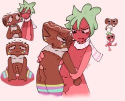 2boys brown_body cosmo_(dandy's_world) cum cute_male dandy's_world digital_drawing_(artwork) dominant_male femboy gay gay_sex hair_on_penis leaf_hair red_body roblox roblox_game sex_from_behind sprout_(dandy's_world) stockings strawberry tagme yaoi