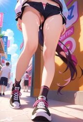 ai_generated crotch_focus cum cum_on_pussy female hairy_pussy panties public pussy sweat tokai_teio_(umamusume) umamusume