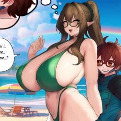 1boy 1girls age_difference animated ass beach big_ass big_breasts bikini blue_scales brown_hair brown_haired_glasses_elf_(houtengeki) chorquistudios dinosaur dream elf elf_ears elf_female elf_girl embarrassed erection glasses heart_in_eye horny horny_female horny_male houtengeki huge_ass huge_breasts imagining kissing laugh lumina male_penetrating moan moaning moaning_in_pleasure penetration_from_behind raptor reptile reptile_humanoid scales sex smaller_male sound surprised tagme tongue_kiss video voice_acted