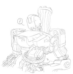 ? bastion_(overwatch) confused handjob living_machine monochrome omnic overwatch robot sketch solo