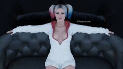 1girls 3d 3d_(artwork) 3drendernoob batman_(series) blender_cycles cleavage colored_hair dc dc_comics female female_only harley_quinn harley_quinn_(injustice) injustice_2 pajamas solo tagme twintails