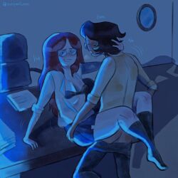 1boy 1boy1girl 1girls 2020s 2025 3_fingers adventure_time artist_signature betty_grof biting_lip biting_own_lip blush bra brown_hair closed_eyes detailed_background digital_drawing_(artwork) digital_media_(artwork) dimmed_lights female glasses hand_behind_another's_head heavy_breathing human_only long_hair male mirror not_furry office office_lady on_desk open_mouth partially_clothed partially_unbuttoned partially_undressed pussy shadow short_hair simon_petrikov skirt skirt_lift softpetricores squinted_eyes stockings sweat sweat_on_face sweaty_face tan-skinned_male vaginal_penetration vaginal_sex visible_breath