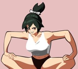 blizzard_entertainment green_hair kiriko_(overwatch) kiriko_kamori overwatch overwatch_2 selvish94 sweat sweating underwear underwear_only warming_up yellow_sclera