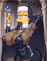 1girls 20th_century_fox ai_generated big_ass big_breasts huge_ass huge_breasts marge_simpson margeenjoyer milf nun nun's_habit nun_outfit self_upload solo the_simpsons thick_thighs yellow_skin