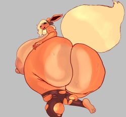 absurd_res anthro areola ash_(void_dew) ass bandage bandage_on_face beanie big_areola big_breasts big_butt big_ears big_nipples blonde_hair bodily_fluids breasts clothing ear_piercing eeveelution feet female flamingsanity flareon fluffy fluffy_tail fur generation_1_pokemon hair hand_on_butt hat headgear headwear hi_res huge_areola huge_breasts huge_butt huge_nipples huge_thighs hyper hyper_breasts hyper_butt legs_up legwear multicolored_body multicolored_fur neck_tuft nintendo nipples open_mouth piercing pink_areola pink_nipples pokemon pokemon_(species) puffy_areola puffy_nipples raised_leg simple_background solo standing stockings sweat sweatdrop sweaty_butt tail thick_thighs tongue tongue_out tongue_piercing torn_clothing torn_legwear torn_stockings tuft two_tone_body two_tone_fur wide_hips