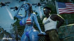 3d alien alien/human alien_girl american_flag american_flag_bikini avatar big_breasts big_penis blue_body dark-skinned_male hand_on_penis human human_is_better human_supremacy interspecies male_human/female_alien na'vi neytiri stickybuns xenophilia