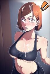 1female 1girls ai_generated breasts cum cum_on_body cum_on_breasts cum_on_face curvy curvy_body curvy_female curvy_figure female jujutsu_kaisen kugisaki_nobara midriff orange_hair pixelsin tank_top