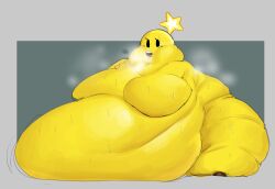 anthro belly big_belly big_breasts bodily_fluids breasts featureless_breasts female hi_res huge_belly huge_breasts hyper hyper_belly hyper_breasts mario_(series) mario_and_luigi_(series) mario_bros morbidly_obese nintendo no_arms obese orb overweight overweight_female shoes_only solo starlow sweat sweatdrop waddling_head wobblinggut