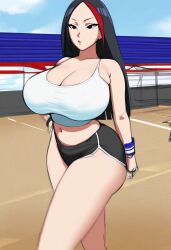 ai_generated ai_hands big_ass big_breasts big_hips big_thighs gym_shorts highlights_(coloring) japanese_female kiko long_hair original_character ssktch tank_top