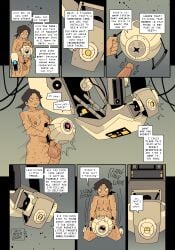 artificial_vagina bluetooth_sex breasts chell chell_(skyafterdark_design) comic dialogue dickgirl english_text futanari glados masturbation naked penis portal_(series) robot shared_senses skyafterdark tagme text