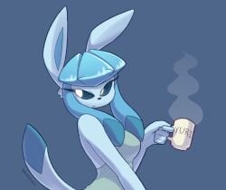 1girls anthro breasts buttercolors cleavage clothed clothing creatures_(company) eeveelution female female_only game_freak generation_4_pokemon glaceon nintendo pokémon_(species) pokemon pokemon_(species) pokemon_dppt tail