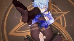 1boy 1girls aether_(genshin_impact) animated blue_hair ganyu_(genshin_impact) genshin_impact girl gloves holding horns laying_on_back laying_on_ground legs_crossed legs_up moaning pantyhose penis penis_in_pussy pleasure_face pov pov_eye_contact ripped_pantyhose sex shirakami soles sound straight tagme vaginal_penetration video video_games voice_acted
