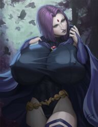 1girls dc dc_comics female female_only gigantic_breasts mangrowing rachel_roth raven_(dc) solo straight_hair teen_titans