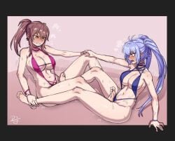 2d 2girls anger angry angry_face angry_sex barefoot blue_hair blue_swimsuit blush blush_lines blushing brown_hair catfight crotch_kick difman feet female female/female female_focus female_only foot_on_crotch footjob forced_orgasm grabbing grabbing_legs one-piece_swimsuit original original_character original_characters pink_swimsuit pulled_by_another purple_eyes sexfight signature signed soles steam sweat sweatdrop sweaty_body teeth_clenched toes wrestling wrestling_outfit wrestlingryona yellow_eyes yuri