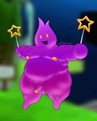 4:5 balls belly comet_tico_(super_mario_galaxy) foreskin genitals hi_res holding_object humanoid luma male mario_bros multicolored_body navel nintendo nipples overweight overweight_male penis pink_body purple_body ruffonaut_(artist) solo space super_mario_galaxy thick_thighs wand wide_hips yellow_eyes