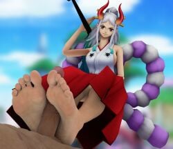 1boy 1boy1girl 1girl1boy 1girls 3d bare_legs barefoot clothed clothed_female clothed_female_nude_male clothing demon demon/human demon_girl feet feet_focus feet_on_penis feet_together female female_focus foot_fetish foot_focus foot_play footfetishrenders footjob horns horns_girl human/demon light-skinned_female light_skin looking_at_penis looking_at_viewer male male/female nude nude_male nude_male_clothed_female one_piece oni oni_female oni_horns partial_male penis penis_between_feet smiling smiling_at_viewer variant variant_set white_hair yamato_(one_piece)