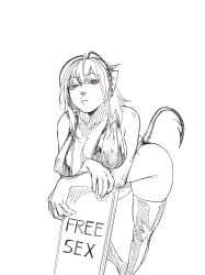 arknights ass breasts_out horns huge_breasts mojopin red_eyes sagging_breasts sketch sling_bikini tail text w_(arknights)